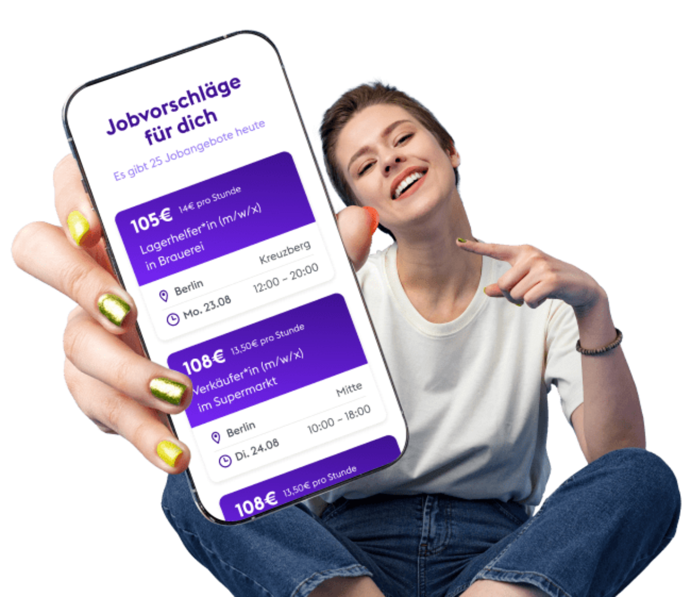 Talent zeigt stolz ihre Jobvorschläge in der Zenjob App
