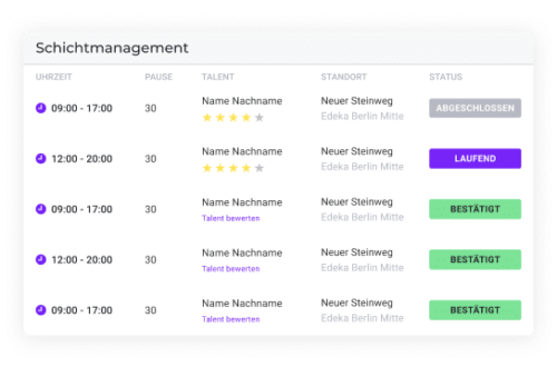 Das Bild zeigt, wie unser Schichtmanagement in der Zenjob Buchungsplattform funktioniert.