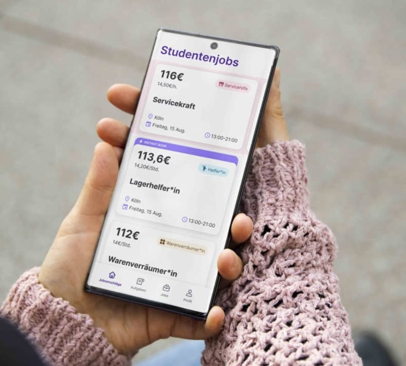 mobile-app eine studentin bewirbt sich um eine stelle mockup