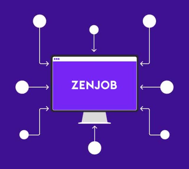 Das Bild zeigt eine grafische Darstellung, wie Zenjob Integrationen der Buchungsplattform funkionieren.