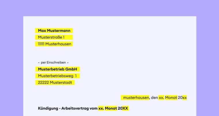Briefkopf Aufbau einer Kündigung