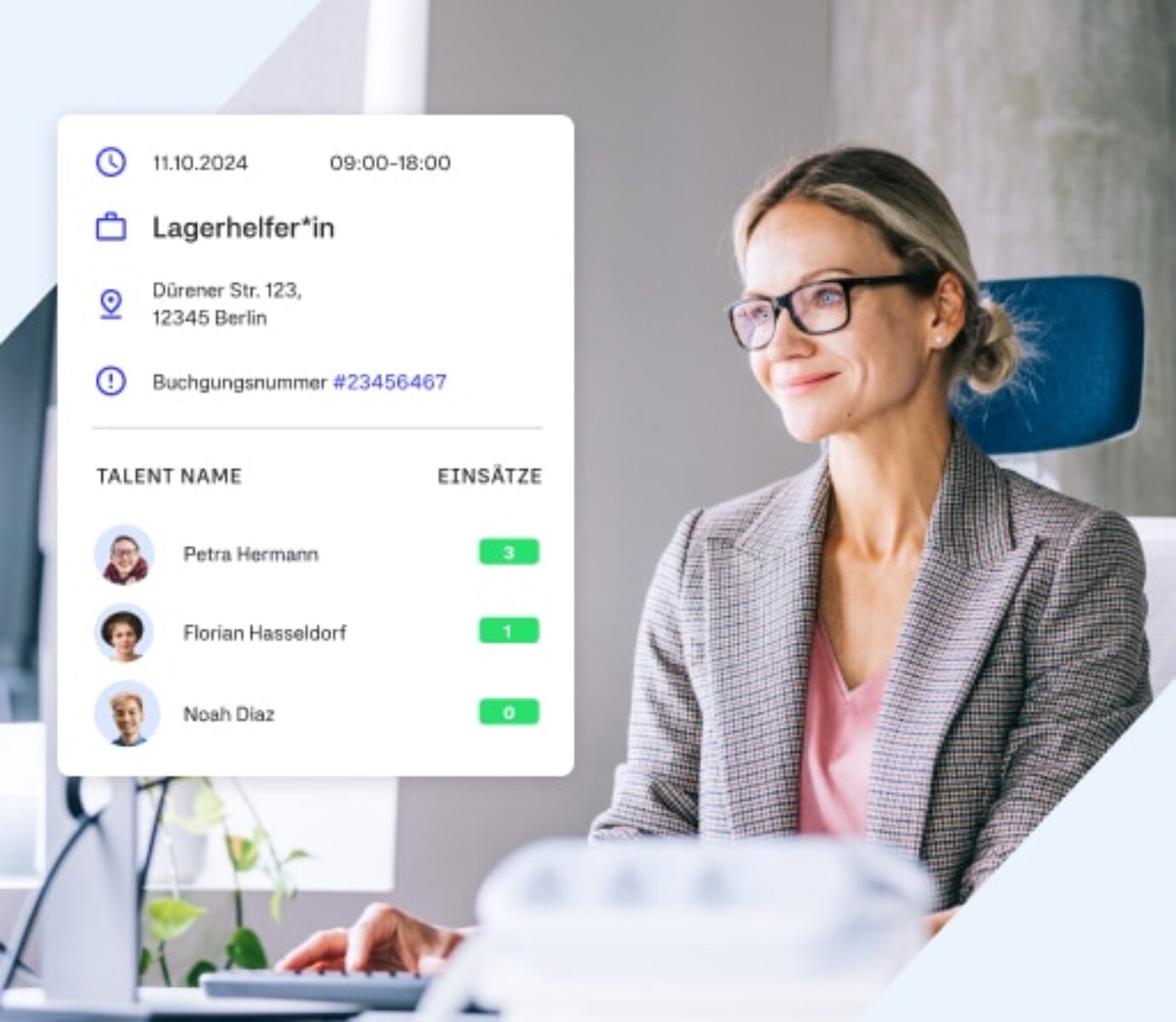 Frau bucht sich talents über die Zenjob Plattform