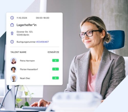 Frau bucht sich talents über die Zenjob Plattform