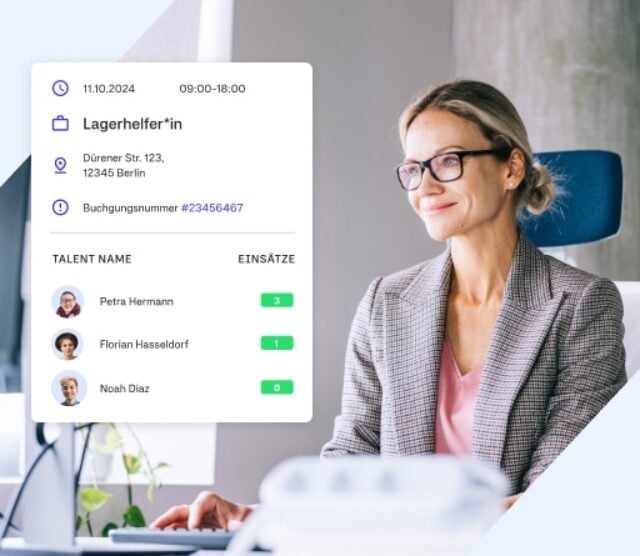 Frau bucht sich talents über die Zenjob Plattform