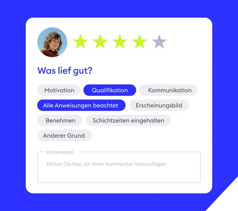 Screenshot der Company Web App zur Bewertung von Aushilfen