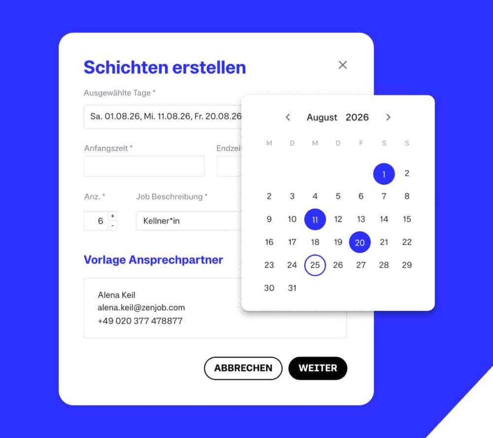 Screenshot der Company Web App mit einer Anfrage zur Personalanforderung