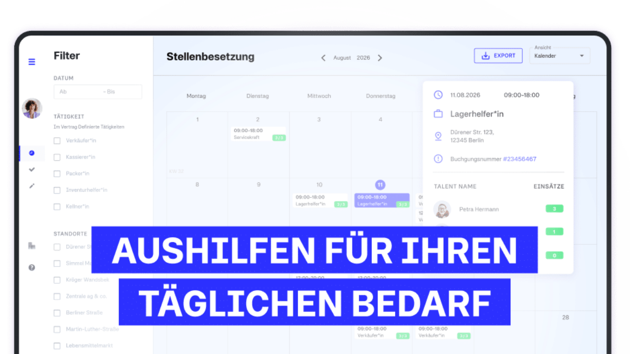 Desktop Coverbild des Zenjob-Webapp-Promovideos mit Text: Aushilfen für Ihren täglichen Bedarf.
