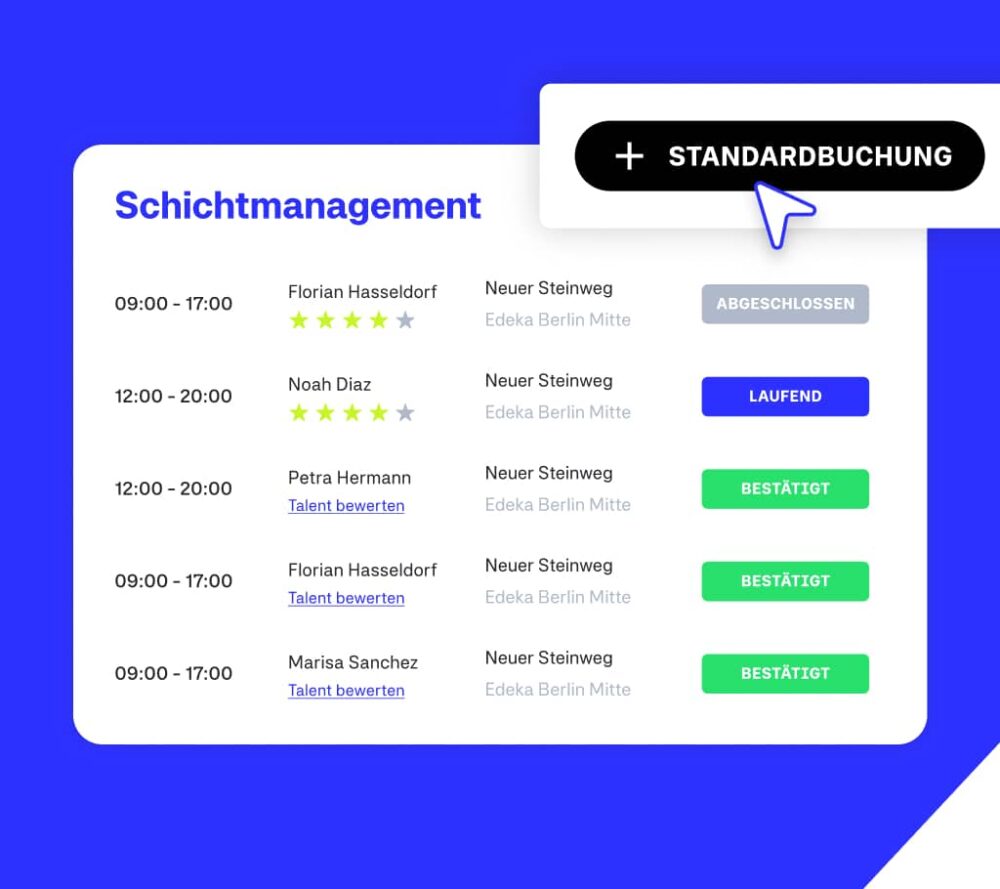 Screenshot der Schichtverwaltung und Buchung in der Zenjob Company Web App