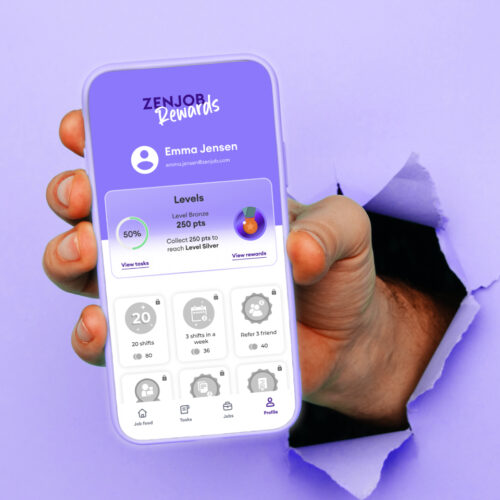 Zenjob rewards in-app view of the profile with the dashboard for the Zenjob rewards where you can find your collected points and see your level.