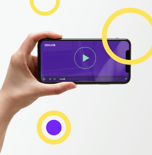 No jobs in the Zenjob app? Do one of our digital trainings to increase your job offers. The image shows a Zenjob training video on a mobile phone.