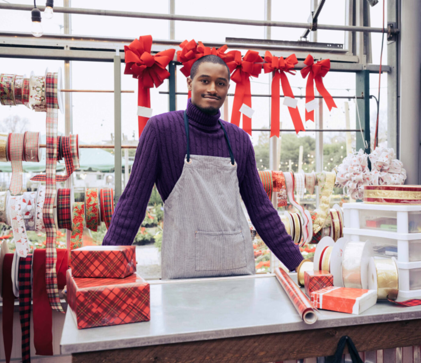 A young man working in a Christmas job