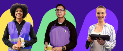 The image shows three young students who are ready to be booked in a side job.