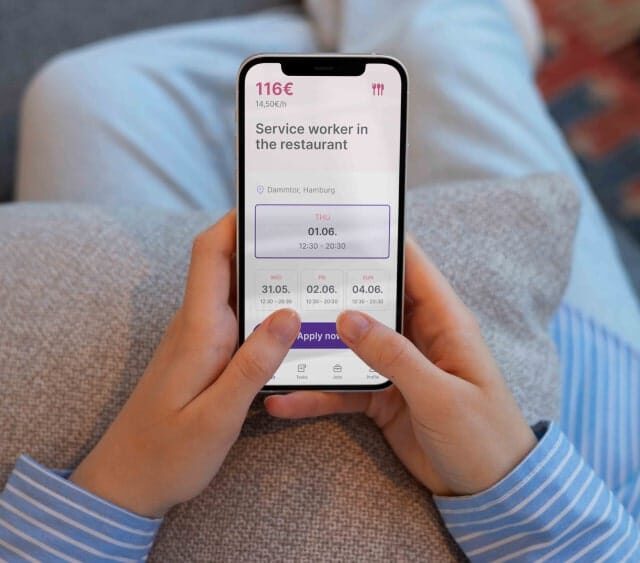 mobile-app top view student scrolling through jobs mockup