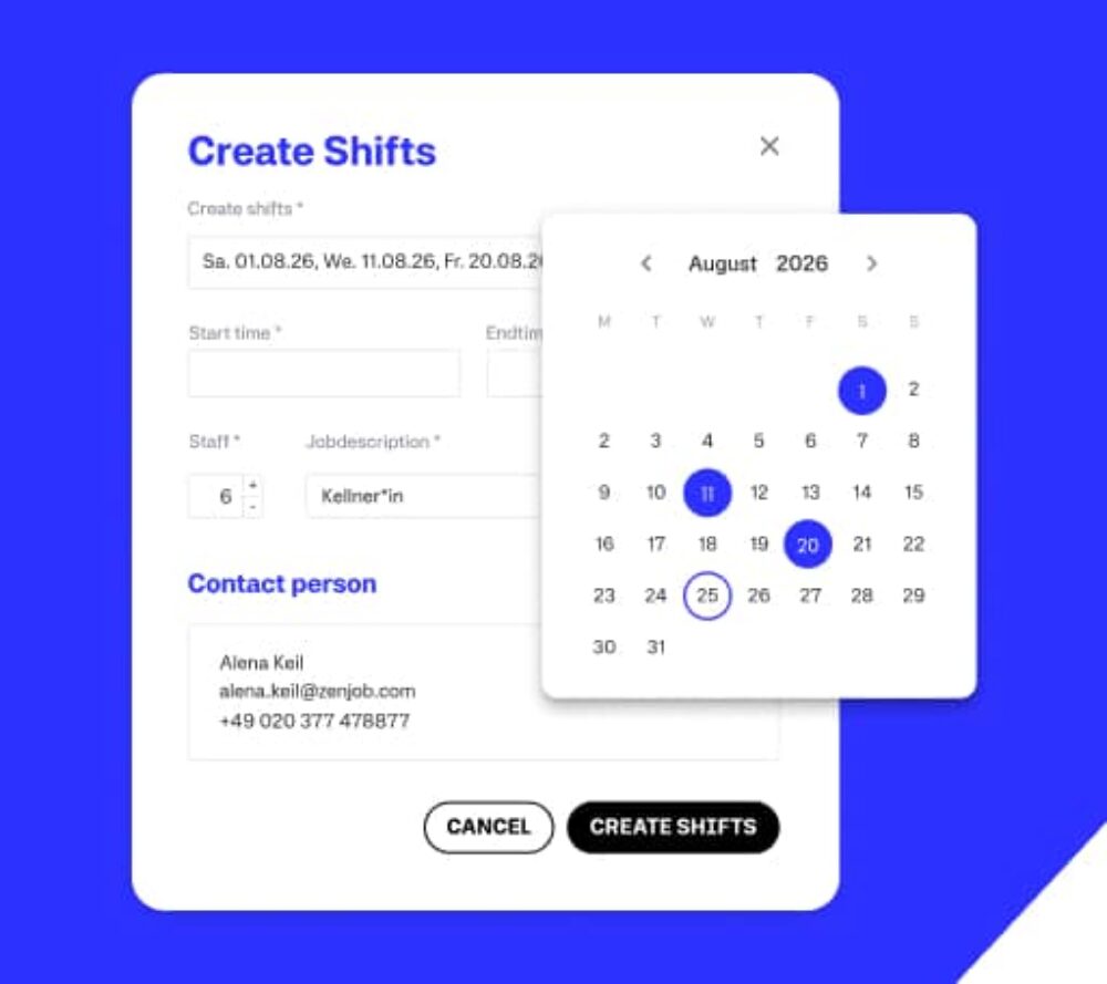 Request staff via zenjob