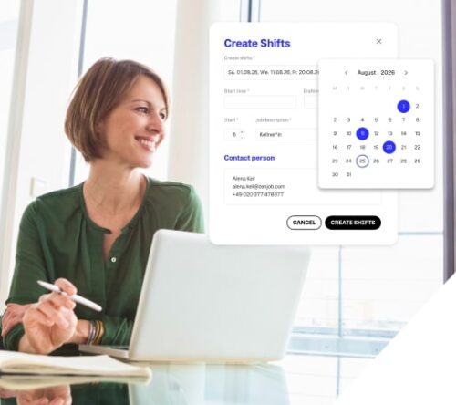 Woman is booking staff via zenjob
