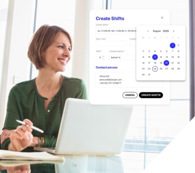 Woman is booking staff via zenjob